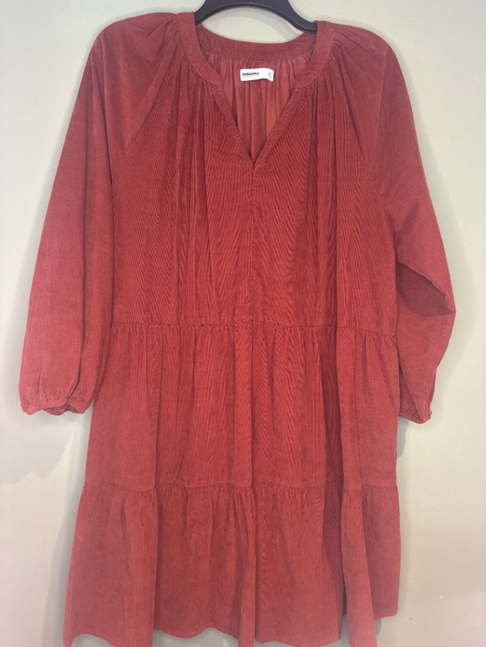Sonoma Women’s XL Brown Corduroy Dress Soft Long Sleeve Cozy Fall Boho cottage